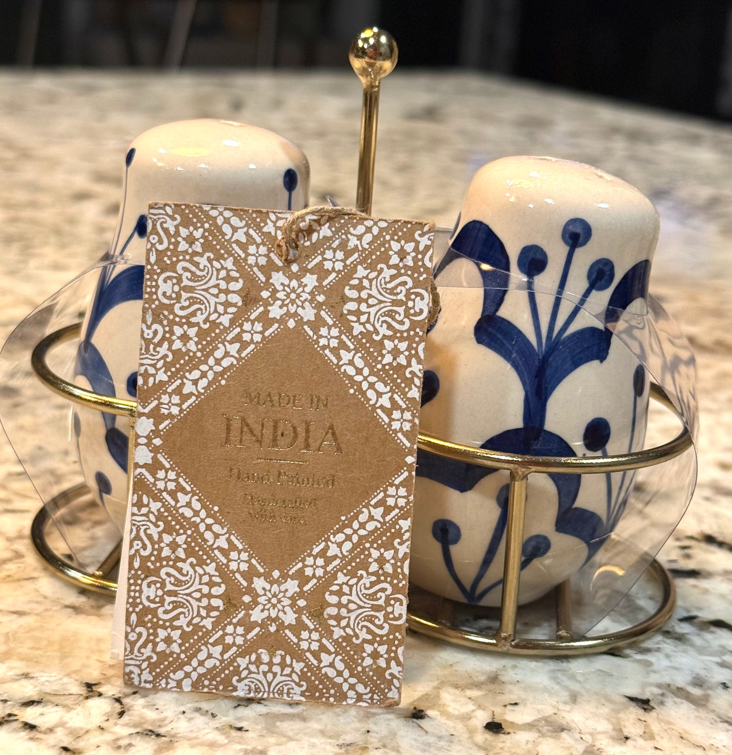 New Made in India ceramic blue print salt & pepper shaker set