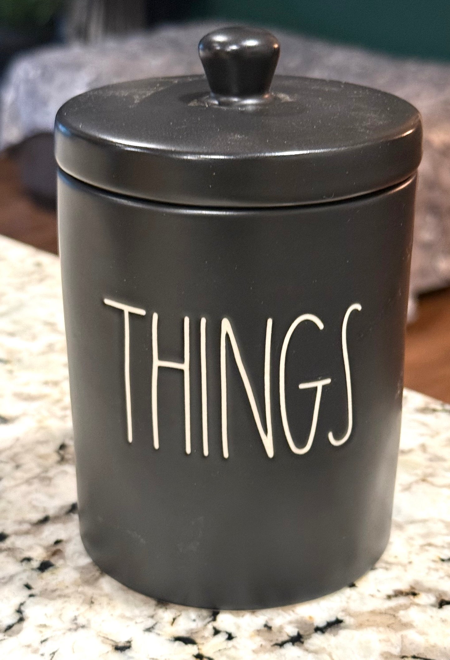 Rae Dunn black ceramic THINGS 5” storage container