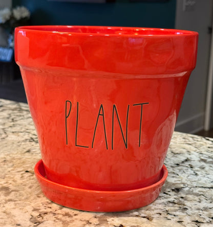 Rae Dunn ceramic orange garden planter decor 8x8 large PLANT