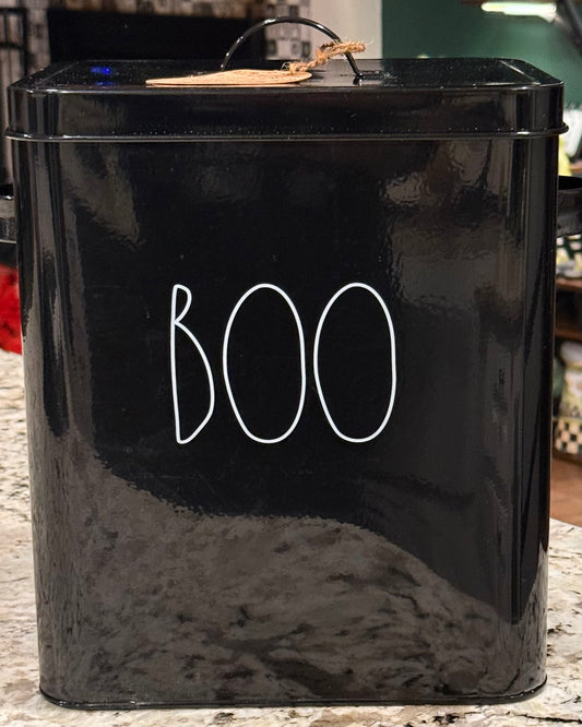 New Rae Dunn black metal large storage container BOO