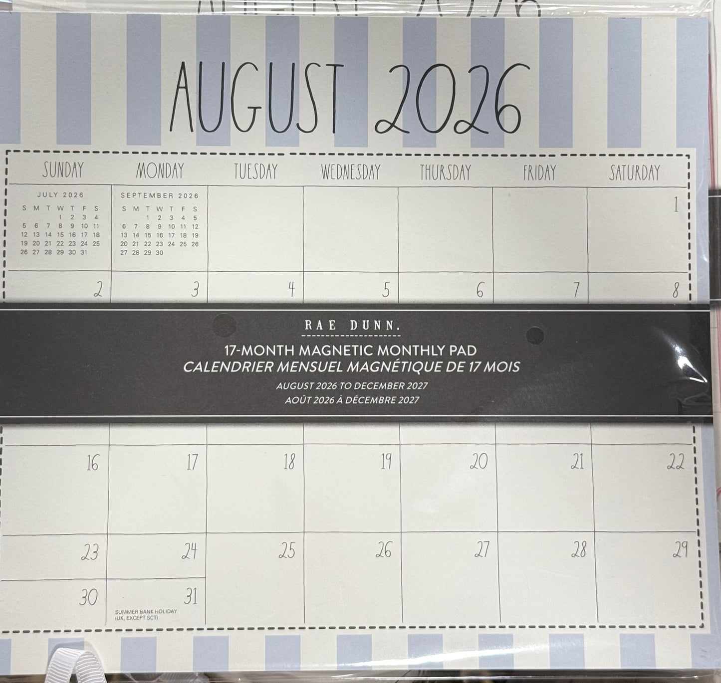 New Rae Dunn magnetic monthly tear off calendar 17-month 2026-2027 striped