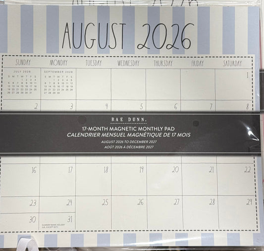 New Rae Dunn magnetic monthly tear off calendar 17-month 2026-2027 striped