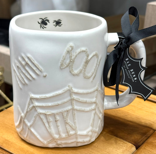 New Rae Dunn white ceramic Halloween coffee mug AAH! BOO!