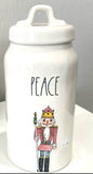 New Rae Dunn white ceramic Christmas nutcracker canister PEACE