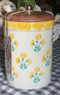 New yellow floral Made in India ceramic 7” canister wood lid