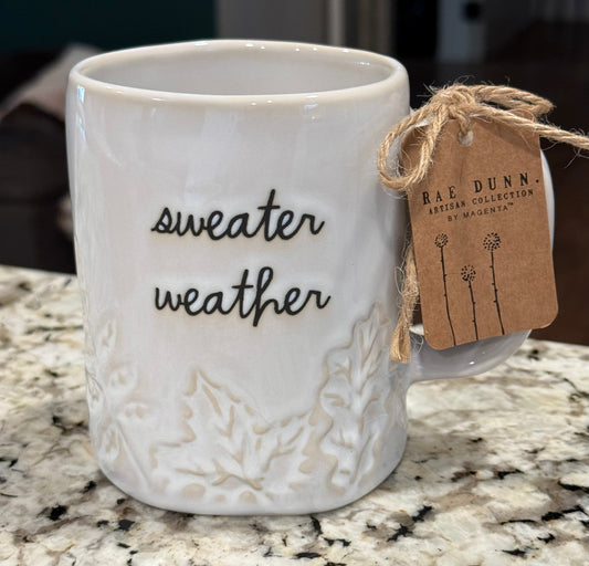 New Rae Dunn white ceramic coffee mug SWEATER WEATHER
