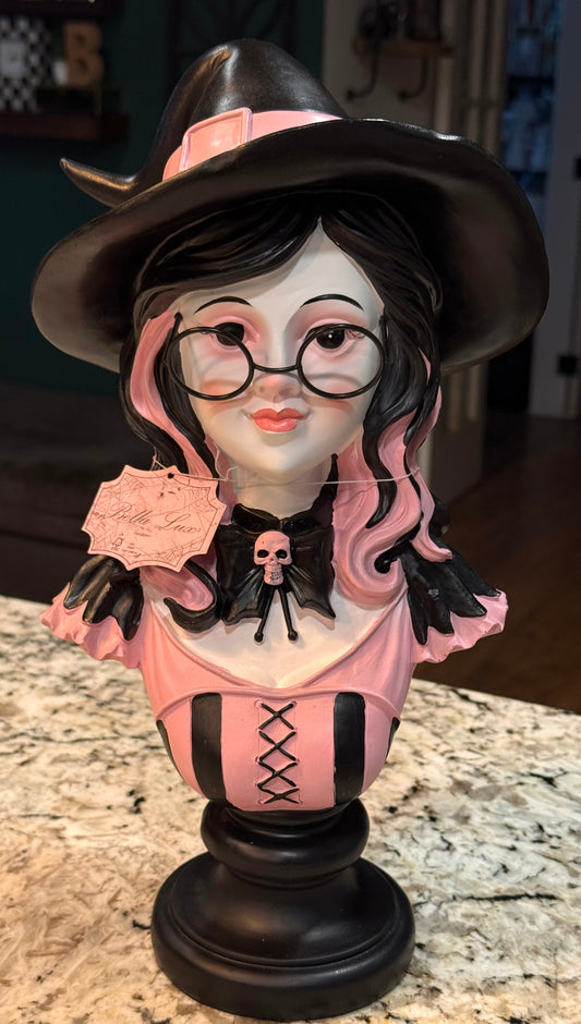 New pink & black resin witch girl bust form Halloween decor