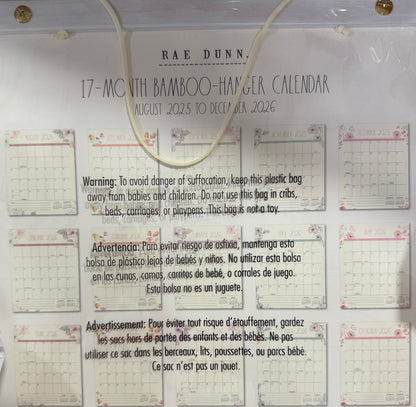 New Rae Dunn 17-month Bamboo hanging calendar-floral