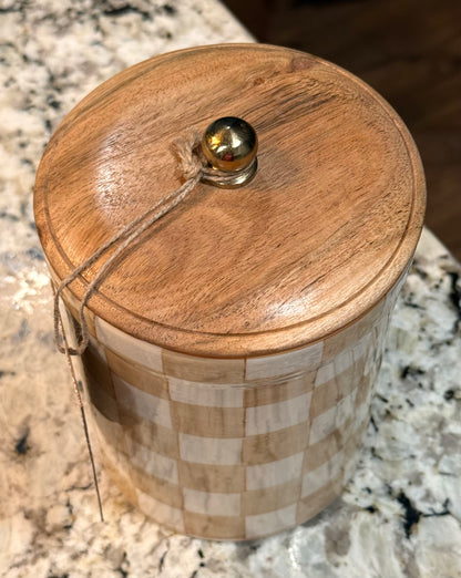 New Made in India ceramic 7” storage butter check checked canister