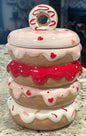 New 8.75” ceramic donut & hearts cookie jar