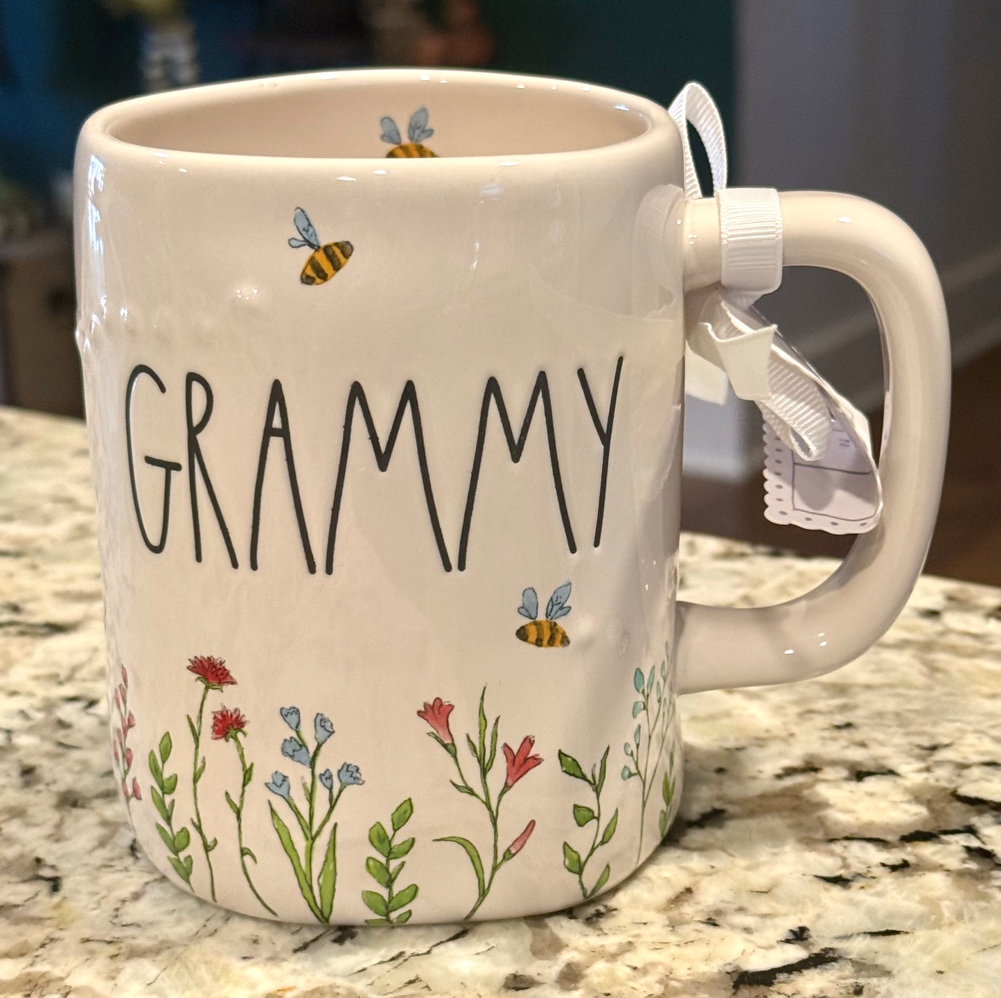 New Rae Dunn white floral ceramic coffee mug GRAMMY