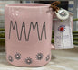 New Rae Dunn pink flower engraved ceramic coffee mug with charm MAMA