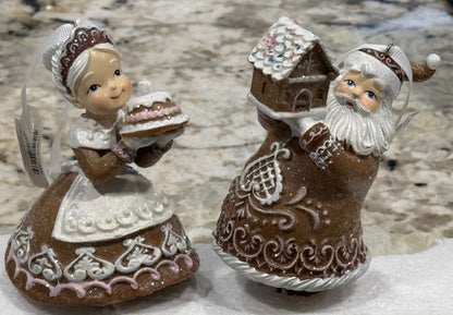 New December Diamonds set of 2  Mr / Mrs Santa Claus Gingerbread ornaments