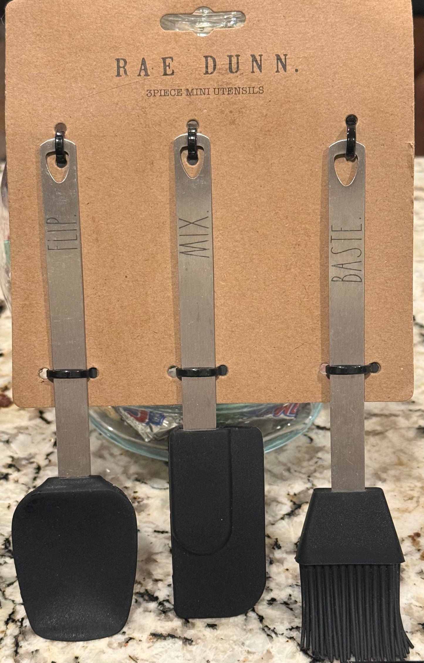 New Rae Dunn black 3-piece mini utensil set FLIP MIX BASTE