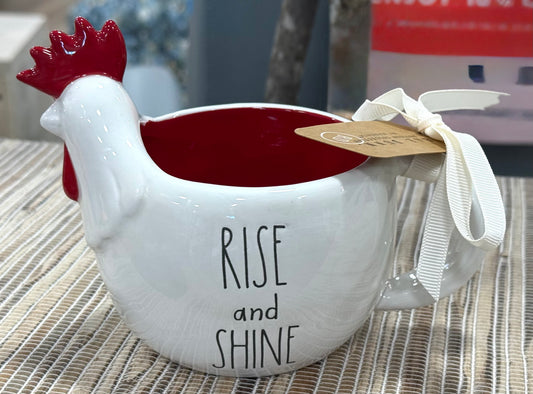 New Rae Dunn white ceramic rooster mug RISE AND SHINE