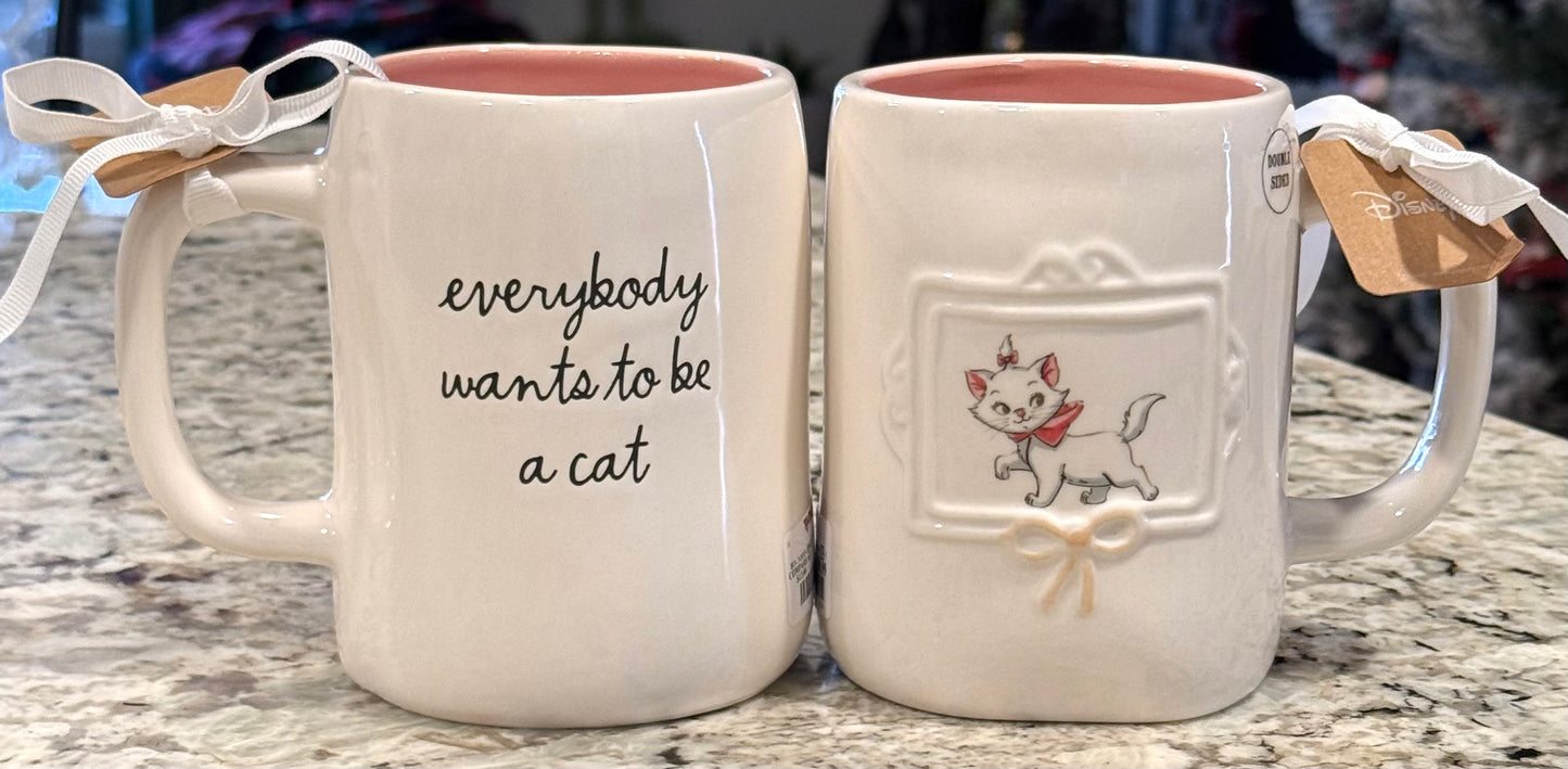New Rae Dunn x Aristocats ceramic coffee mug EVERYBODY WANTS TO BE A CAT