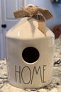 New Rae Dunn white ceramic HOME birdhouse with 3 flowers on back