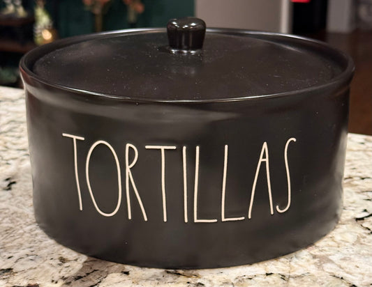 New Rae Dunn black ceramic TORTILLAS holder