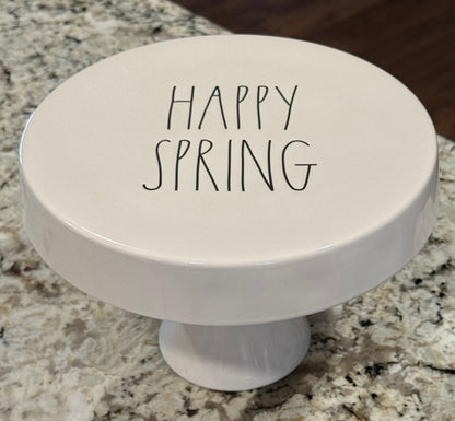 Rae Dunn white ceramic 14x6” cake stand HAPPY SPRING