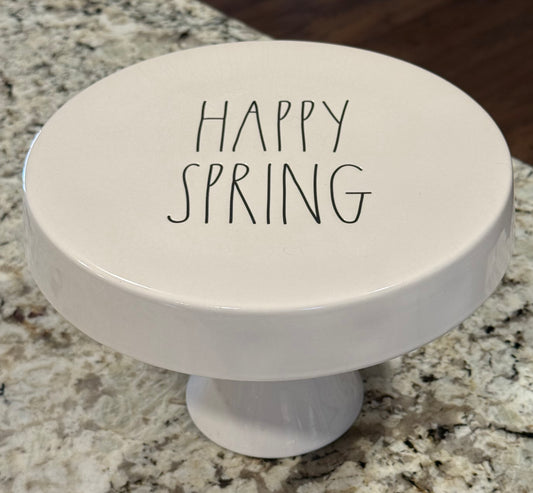 Rae Dunn white ceramic 14x6” cake stand HAPPY SPRING