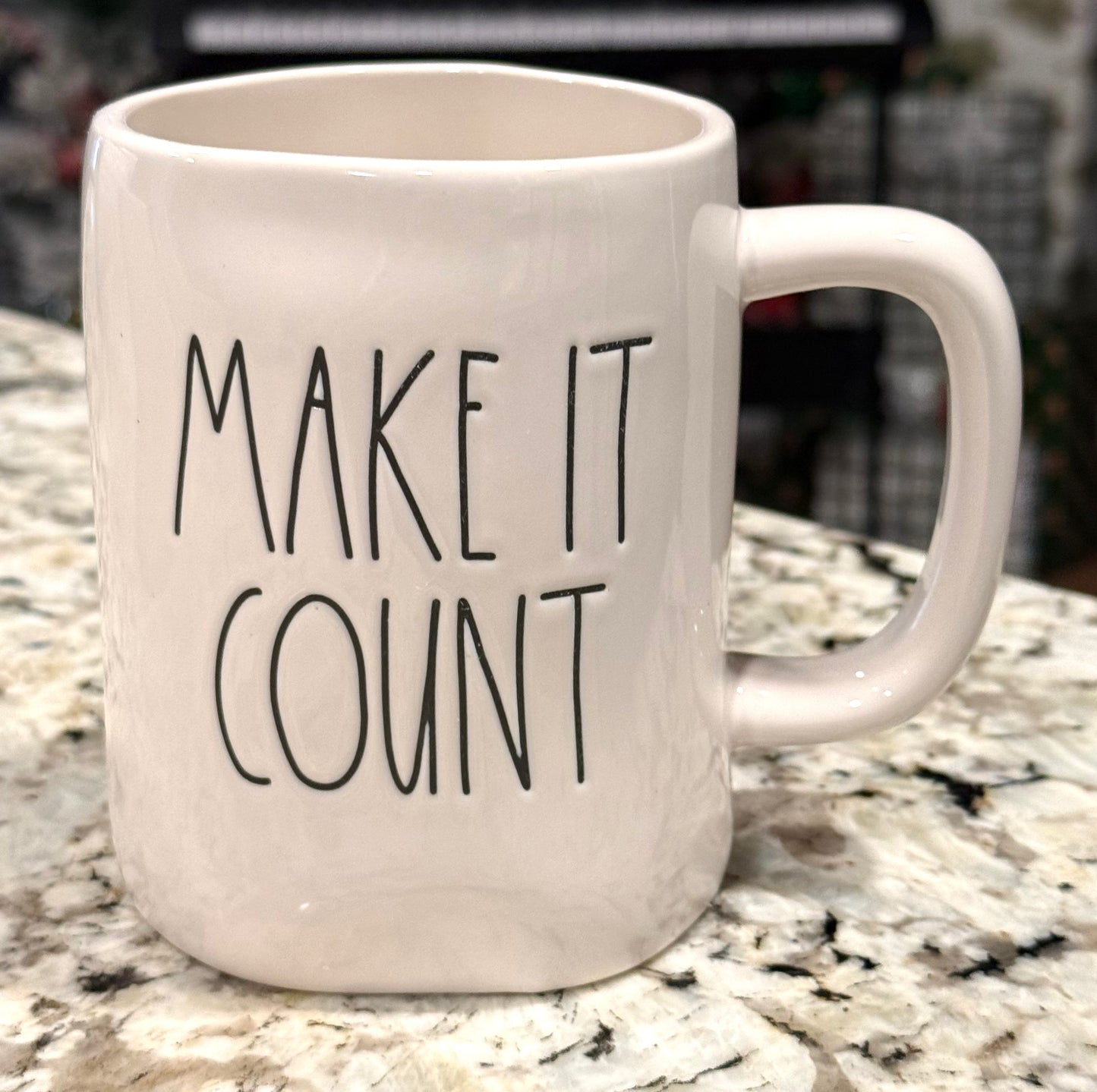 New Rae Dunn white ceramic coffee mug MAKE IT COUNT