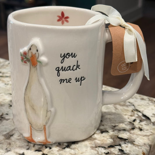 New Rae Dunn white ceramic coffee mug YOU QUACK ME UP