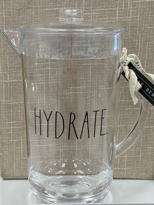 New Rae Dunn clear plastic HYDRATE pitcher