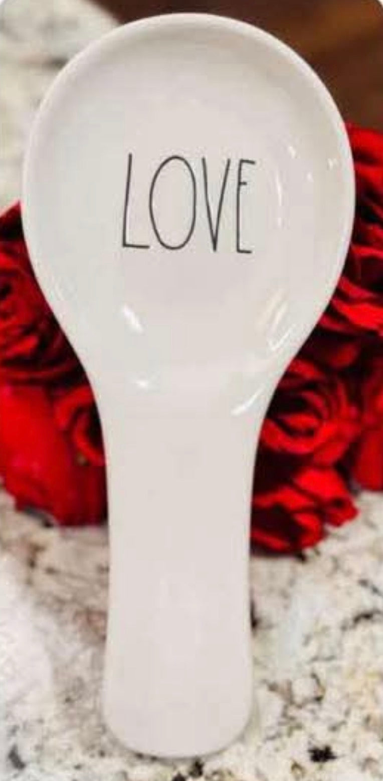 New Rae Dunn white ceramic spoon rest LOVE
