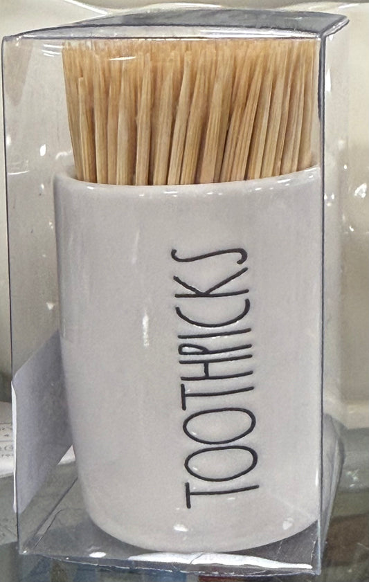 New Rae Dunn white ceramic TOOTHPICKS storage jar holder