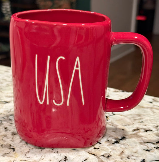 New Rae Dunn Americana red ceramic USA coffee mug