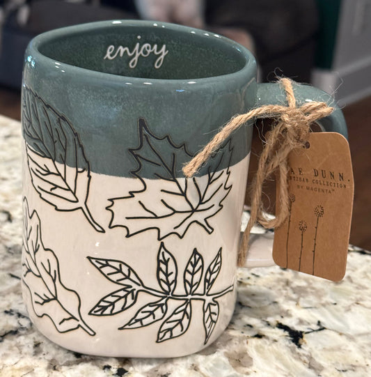 New Rae Dunn ceramic leaf print fall coffee mug ENJOY