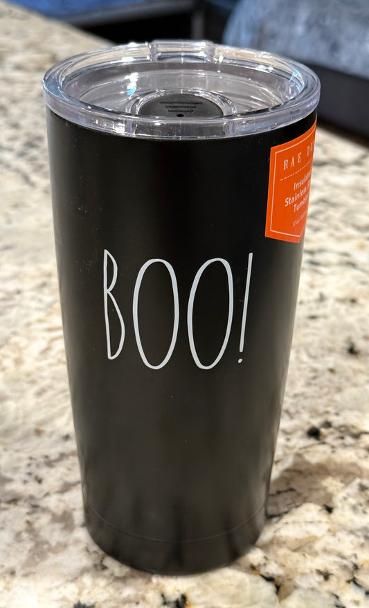 New Rae Dunn black 17oz stainless travel cup BOO!