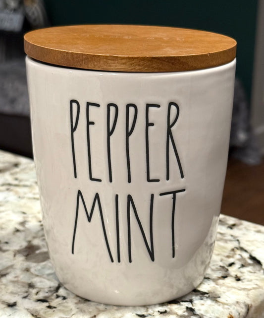 New Rae Dunn white ceramic 5” cellar PEPPERMINT