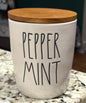 New Rae Dunn white ceramic 5” cellar PEPPERMINT