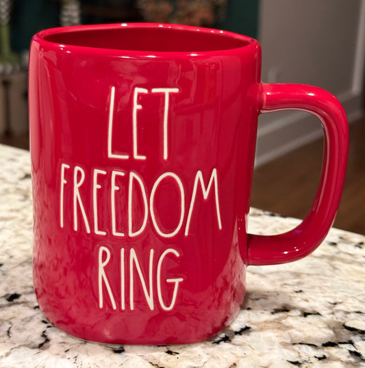 New Rae Dunn Americana red ceramic LET FREEDOM RING coffee mug