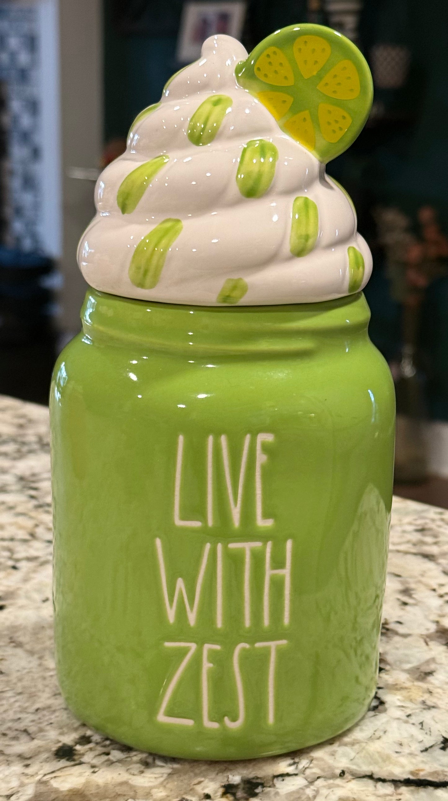 New Rae Dunn green ceramic storage canister LIVE WITH ZEST