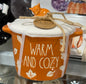 New Rae Dunn fall orange ceramic baking dish with leaf print WARM AND COZY