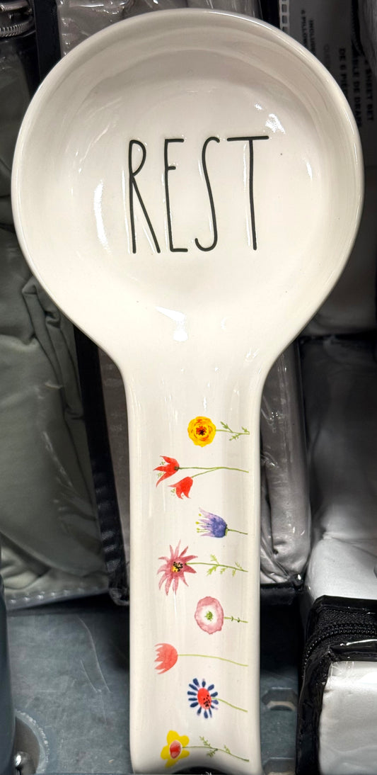 New Rae Dunn ceramic floral spoon rest REST