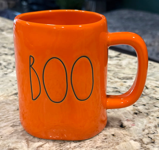 New Rae Dunn orange ceramic Halloween coffee mug decor BOO