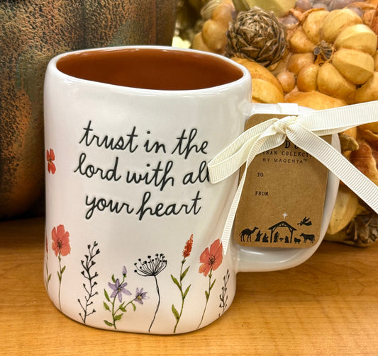 New Rae Dunn ceramic fall coffee mug TRUST IN THE LORD WITH ALL YOUR HEART