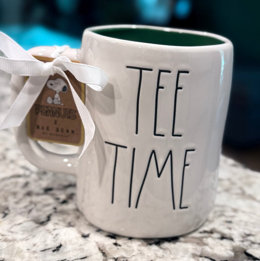 New Rae Dunn x Peanuts Snoopy white ceramic coffee mug TEE TIME