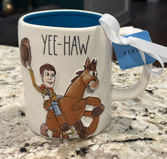 New Rae Dunn x Pixar’s Toy Story white ceramic coffee mug YEE-HAW