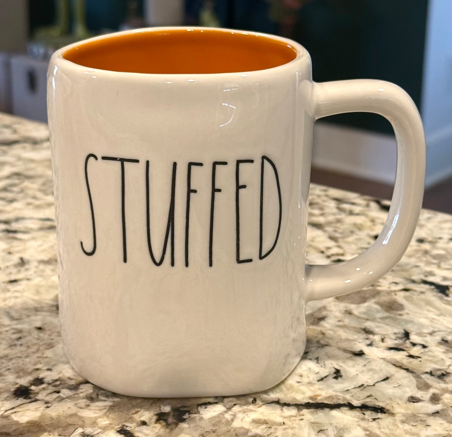 New Rae Dunn white ceramic, orange interior STUFFED coffee mug