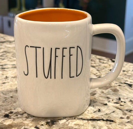 New Rae Dunn white ceramic, orange interior STUFFED coffee mug