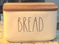 New Rae Dunn 10x5 white ceramic wood lid BREAD storage box with wood lid