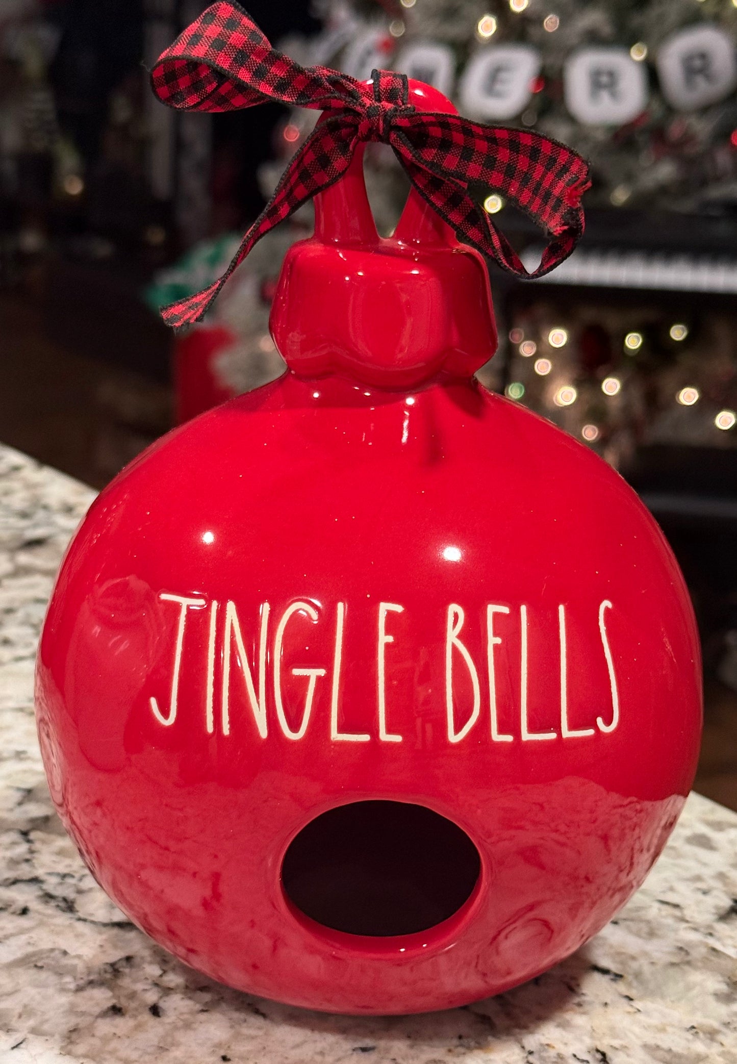 New Rae Dunn red ceramic JINGLE BELLS Christmas canister bell birdhouse