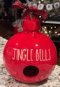 New Rae Dunn red ceramic JINGLE BELLS Christmas canister bell birdhouse
