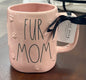 New Rae Dunn pink paw print ceramic coffee mug FUR MOM
