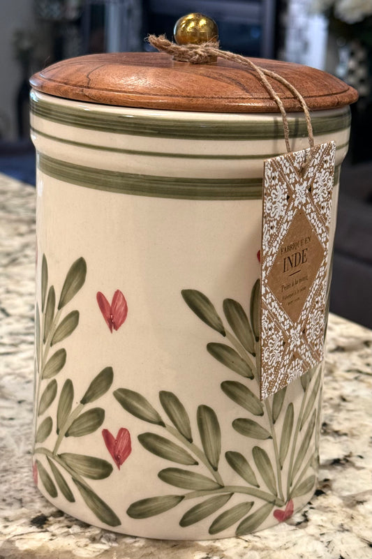 New Ceramic Made in India floral green/pink (med) size canister
