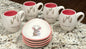 Rae Dunn pink and white bunny ceramic Easter service set. 4 mugs & 4 plates HIPPITY HOP/HIP HOP